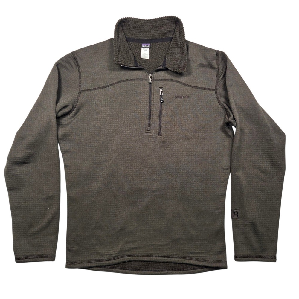 Patagonia R1 Pullover Mens Large Brown Quarter Zip Grid Fleece Layering Logo